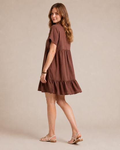 Vestido Corto Fluido con Escote en V