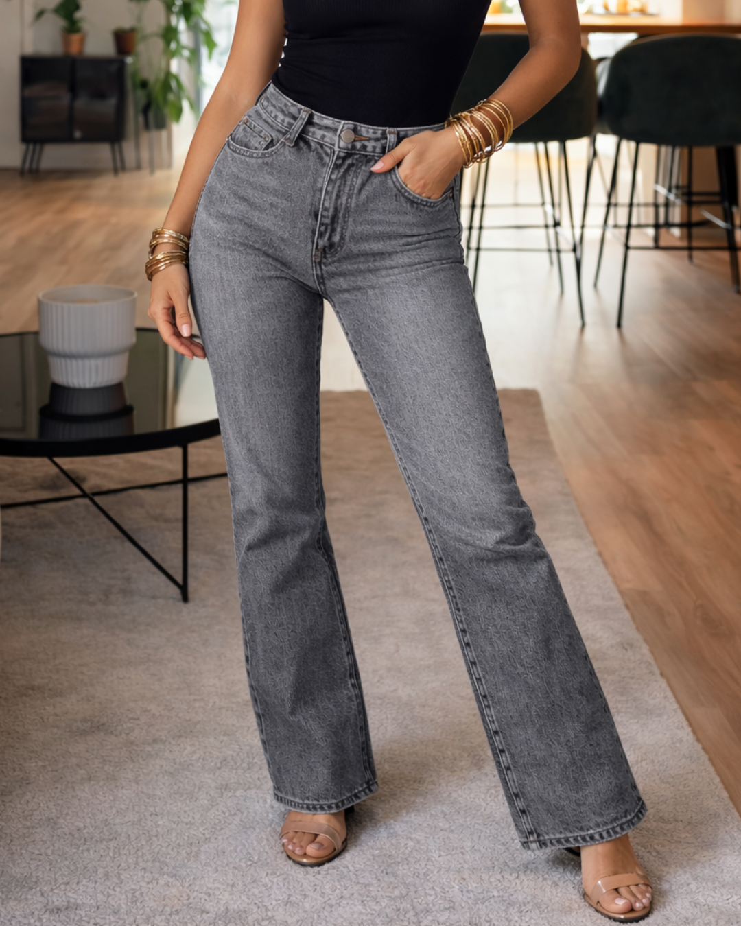 Pantalón faja de corte acampanado para mujer