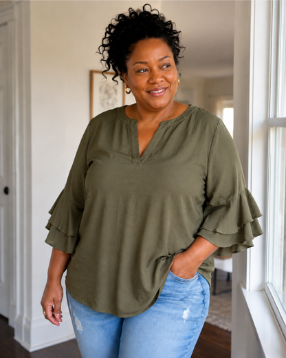 Blusa Fluida de Mujer con Mangas de Volantes