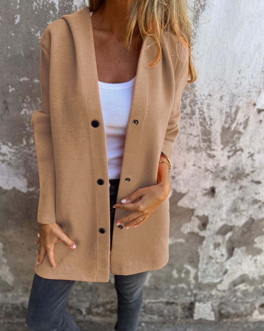 Chaqueta informal con botones frontales y bolsillos para mujer®