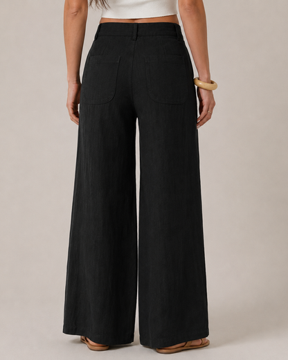 Pantalón Palazzo de Lino con Bolsillos